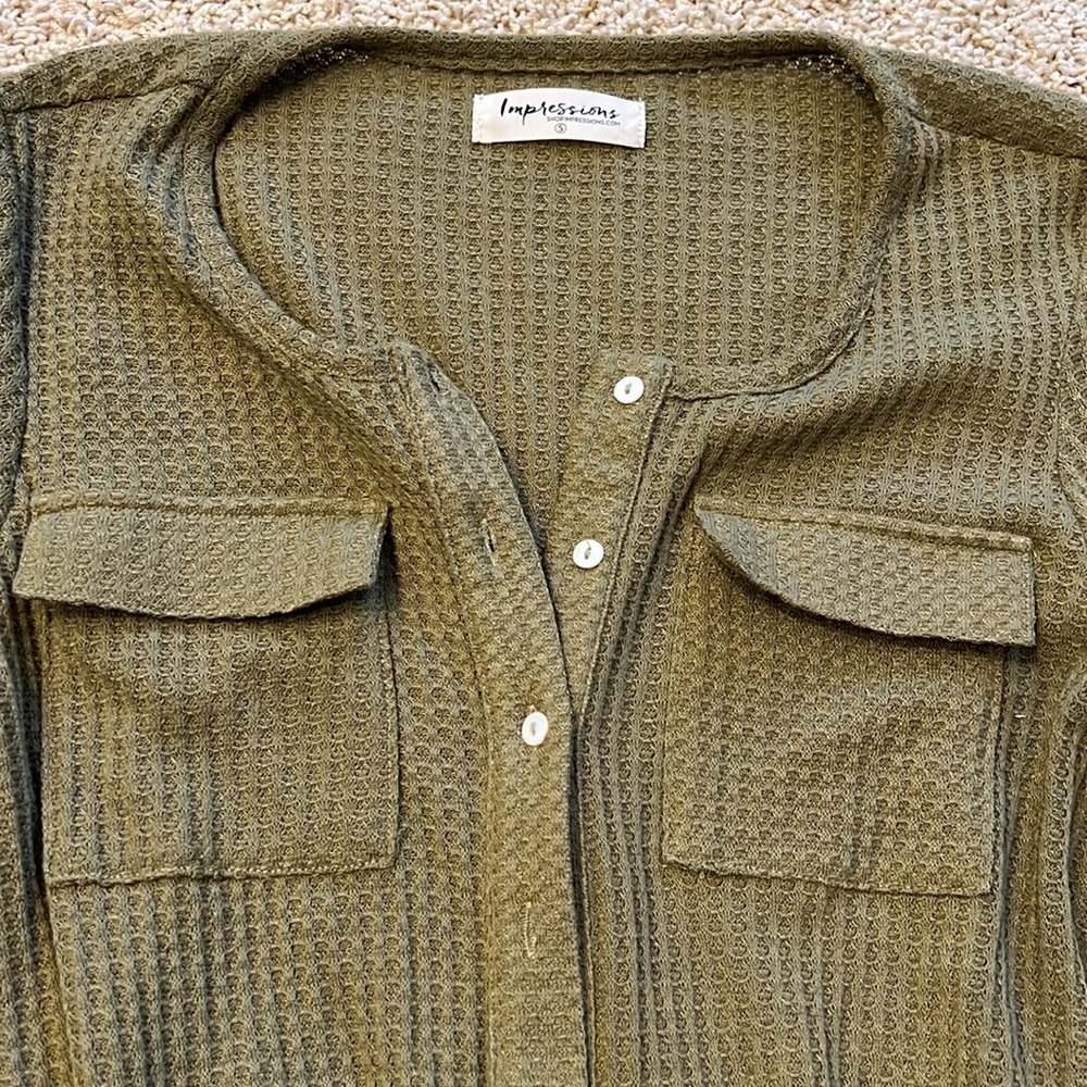 ๐HP 3X๐Size Small Shop Impressions Sage Green Waffle Dress Tie Waist - Picture 5 of 6
